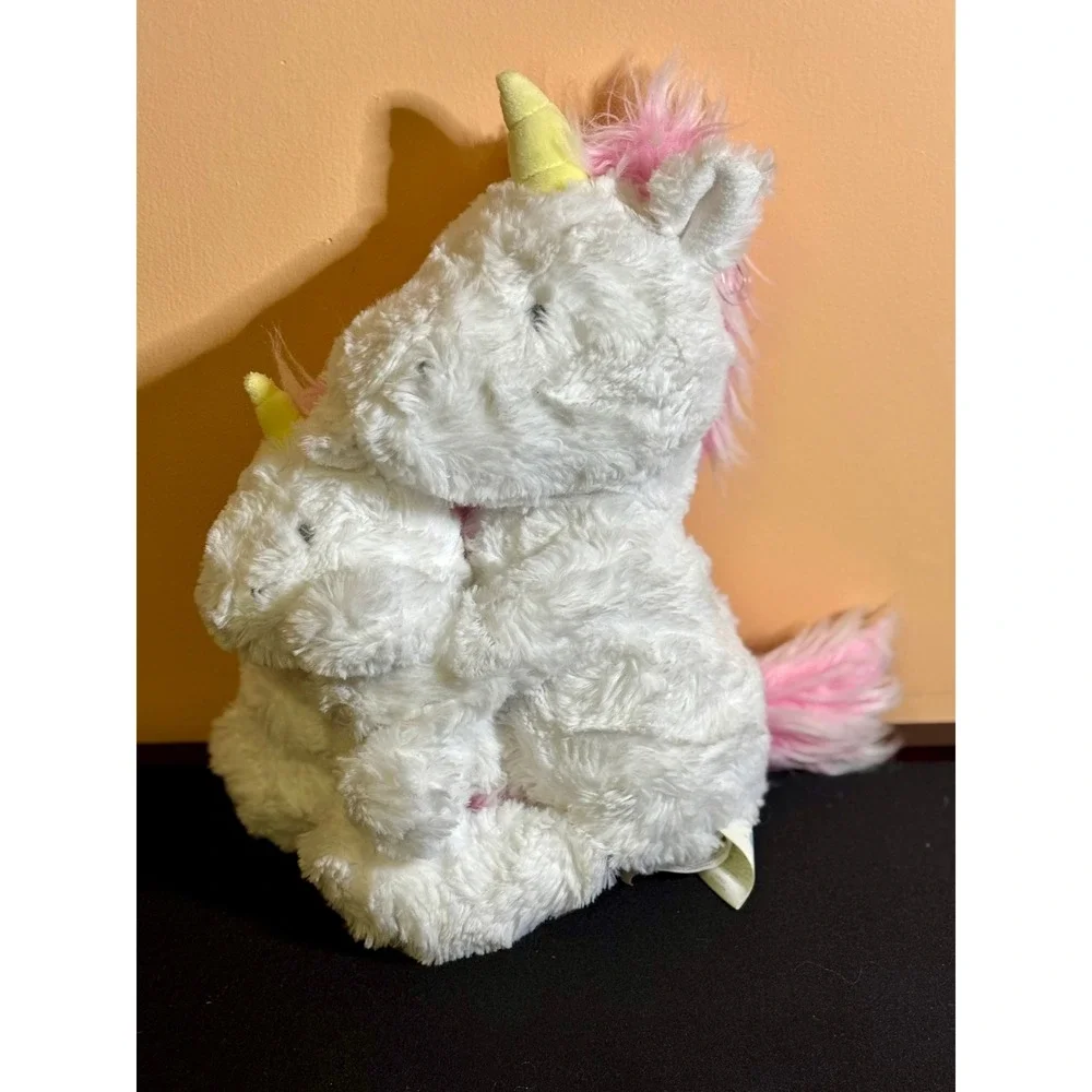 Cloud Island Plush Unicorn Mother and Baby Rattle Set White Pink Stuffed Animal